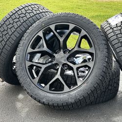 NEW 22” Chevy GMC Wheels Sierra Yukon Rims 6x5.5 Tahoe Silverado A/T Tires 285/45R22 Suburban Escalade