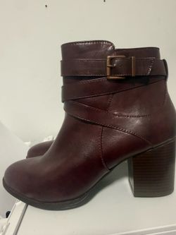 Maroon Ankle Boots with Buckle Detail