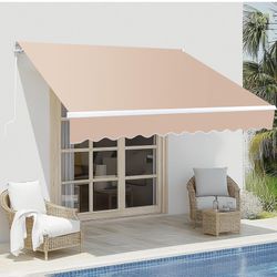 VINGLI 8' x 7' Retractable Awning for Patio Awning Door Awning with Manual Crank Handle, Aluminum Frame Door Canopy UV Resistant (beige)