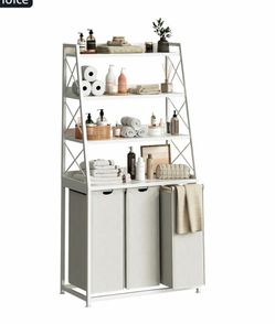 Herture 3 Section Laundry Hamper Laundry Basket with 4 Tiers Shelf Laundry Sorter with Pull-Out Removable Large Bags, 4 x 15.87 Gallons, Metal Frame, 