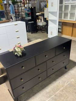 Dresser for Bedroom, 7 Drawer Dresser 55” Wide Wood Chest of Drawers with Metal Handles, TV Stand, Furniture Storage Dressers Organizer for Living Roo
