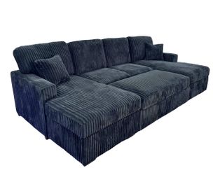 120” new black corduroy couch with storage