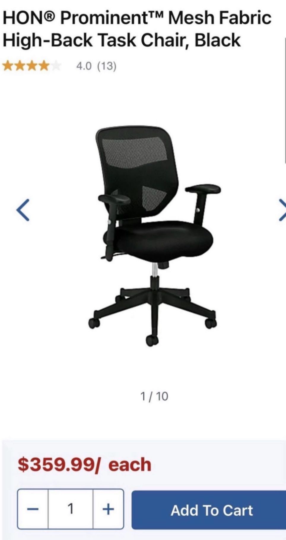 HON basyx Prominent Mesh Fabric HighBack Task Chair Black Office Ergonomic (Originally 360