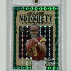 2024 Mosaic Notoriety Green Prizm #19 Jayden Daniels RC