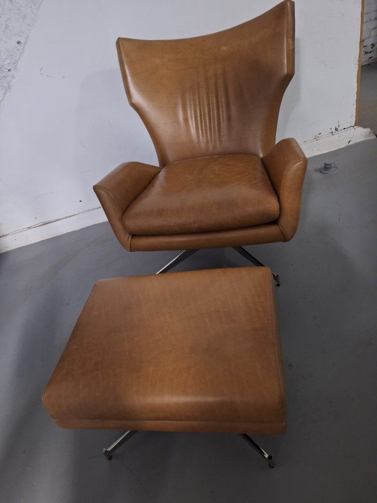 West Elm Swuvel Tan Leather Ottoman $500.00 OBO