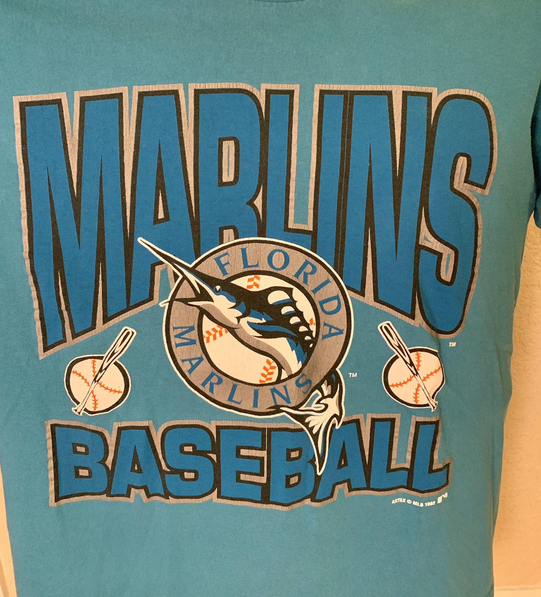 MLB. Vintage 1992 Florida Marlins Baseball Single Stitch T-shirt. Size XL (Fits LG). Good condition. See pics.