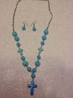 Turquoise cross necklace and earring sets