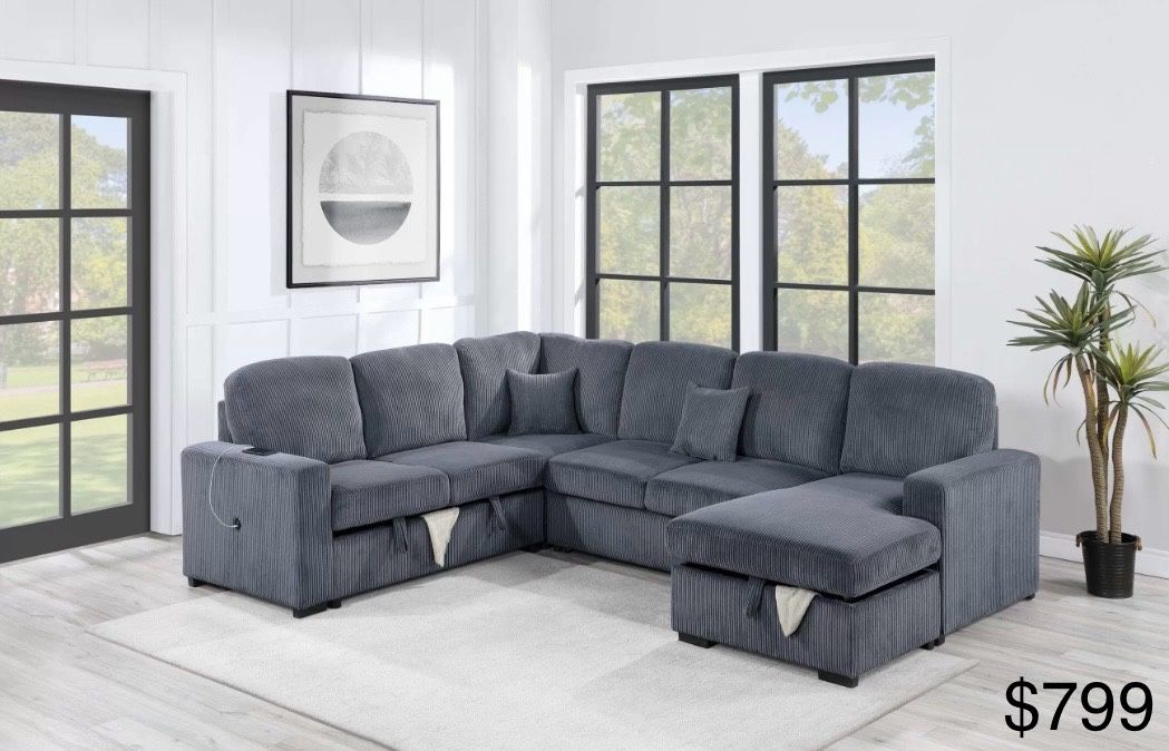 Corduroy Sectional Sleeper Sofa Pullout Bed With Storage