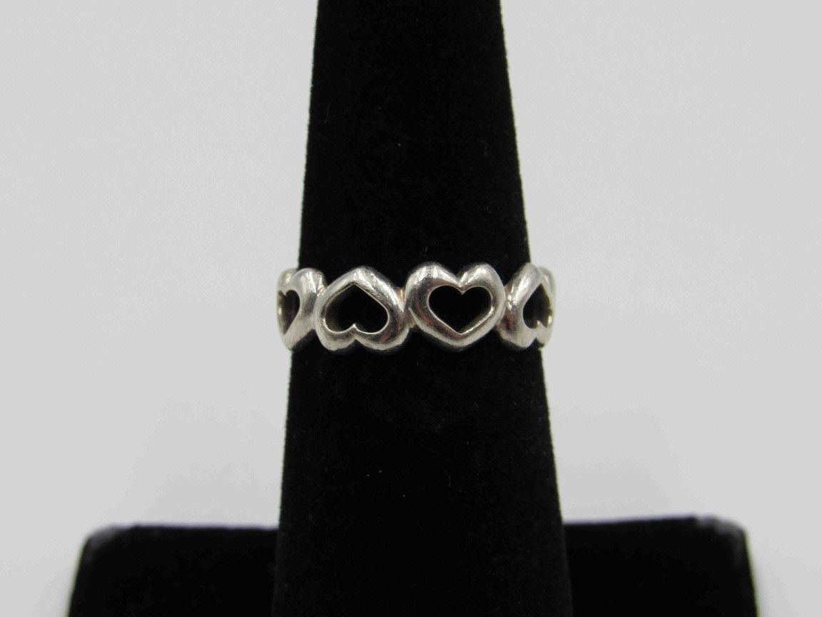 Size 6 Sterling Silver Rustic Hearts Love Band Ring Vintage Statement Engagement Wedding Promise Anniversary Bridal Cocktail Friendship