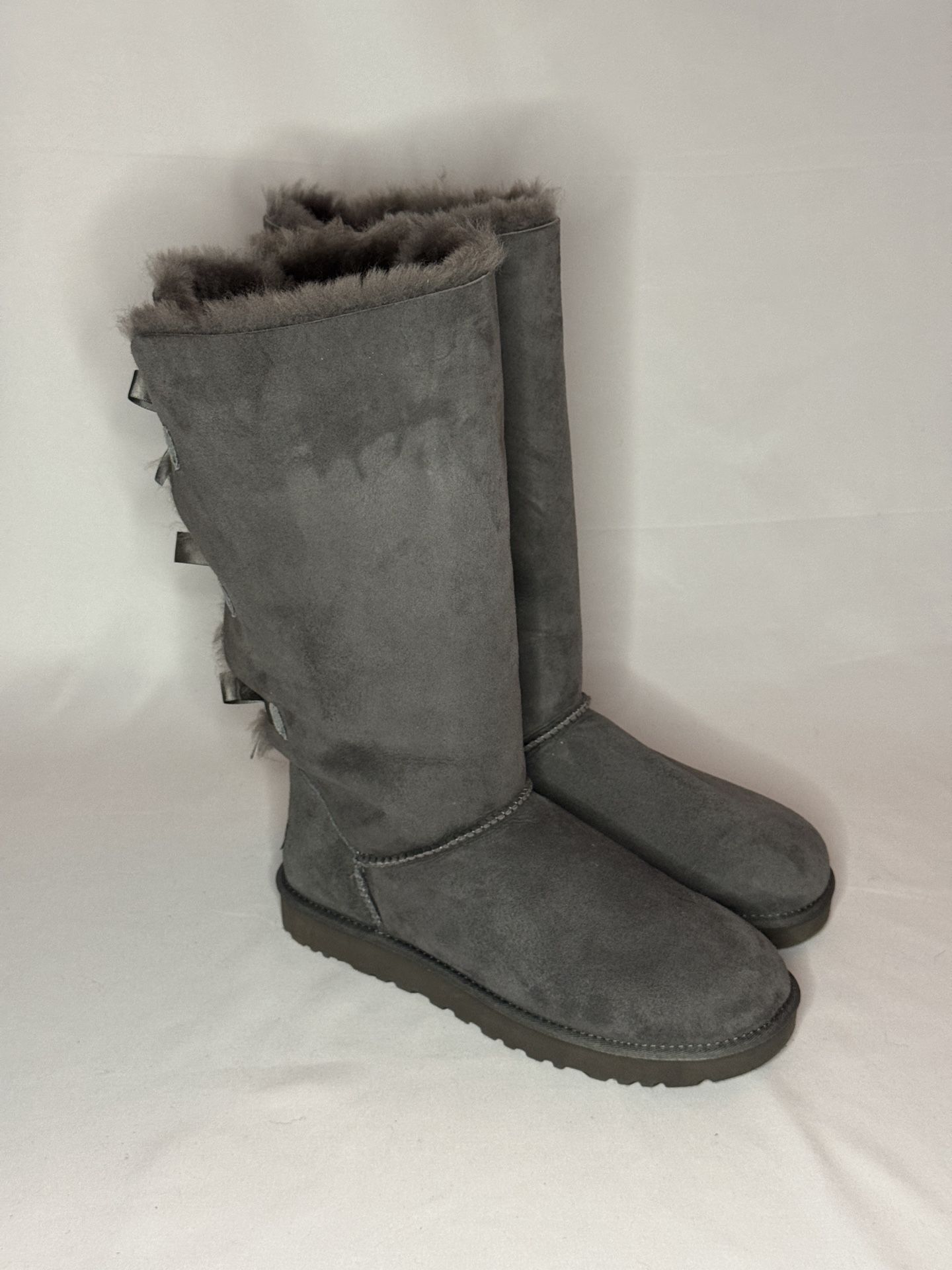UGG Bailey Bow Tall II Triple Gray Suede Fur Boots Women's Size 11