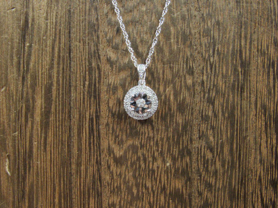 18 Inch Sterling Silver Genuine Small Diamonds Pendant Necklace