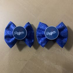 Set Of Two Dodgers Pigtail Bows Handmade 