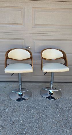 Malibu pair of adjustable height swivel bar stools with chrome base