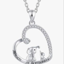Lucky Elephant Sterling Silver Mother And Child Necklace Engraved   "Always In My Heart"