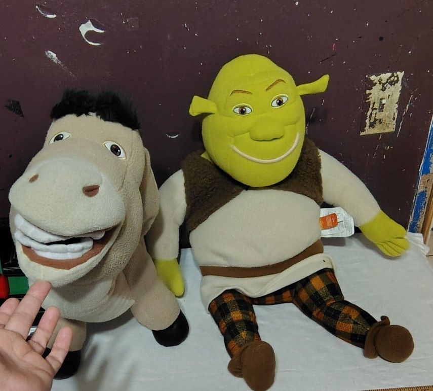 Vintage 2004 Shrek 2 Jumbo Plush Hasbro Shrek & Donkey Set Collectible Toys