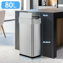 21.1 Gal Automatic Trash Can, 80L Stainless Steel Motion Sensor Garbage Bin, Touchless Brushed Wastebasket, W/Butterfly, Soft-Close Lid, for Living, D