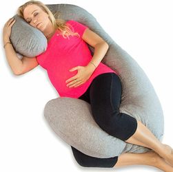 Full Body Pillow, C Shaped Pregnancy Pillow + Super Soft Grey Washable Cover