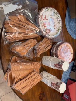 Woodland party plates cups and silverware