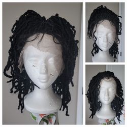 14 Inch Black Quick Wig Full Lace Faux Locs Wig 