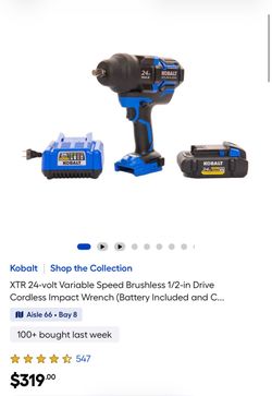 XTR 24-volt Variable Speed Brushless 1/2-in Drive Cordless Impact Wrench (Battery Included and Charger Included)
