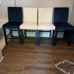 4 blue And White Barstools 