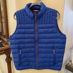 Tommy Hilfiger Men Royal Blue Full Zipped Puffer Vest Size Large