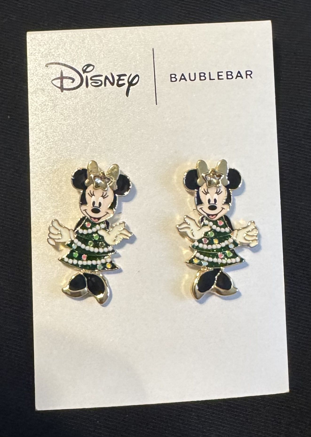 Disney BaubleBar Minnie Christmas Tree Earrings NEW