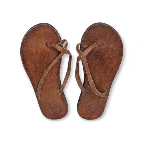 Abercrombie & Fitch Brown Leather Flip Flops Boho Thong Sandals Women Size 7/8