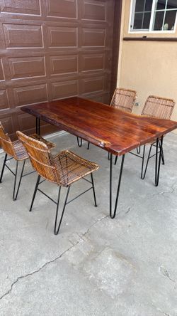 Live edge wood table with chairs