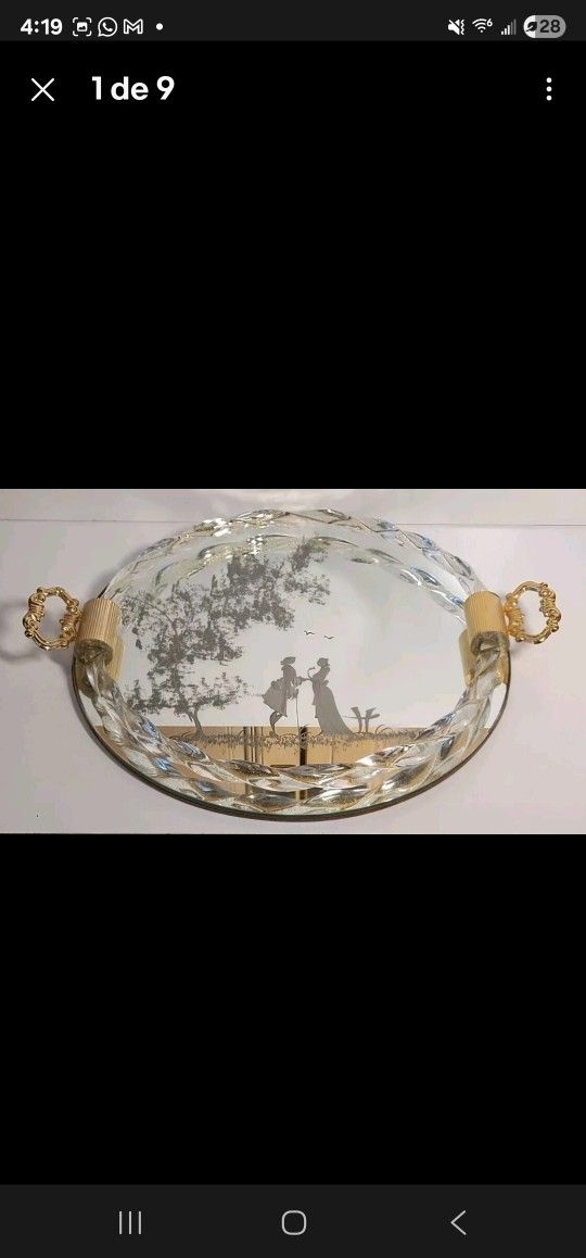 Italian Murano Glass Wall Mirror Etched Venetian Antique