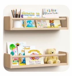 NEW - 2-Pack Solid Wood Floating Bookshelves
