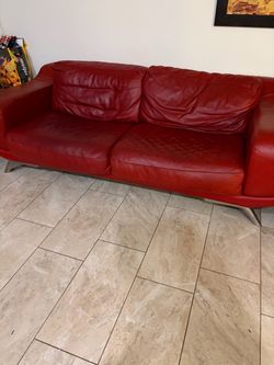 Natuzzi red leather sofa and chair