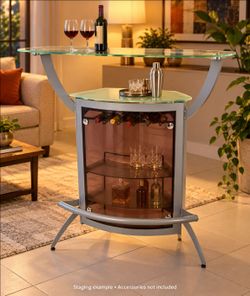 **Modern Glass & Silver Home Bar with Wine Rack**
