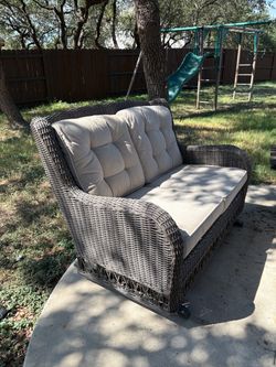 Outdoor Wicker Glider Rocker Loveseat w/ Sunbrella Cushions (55")