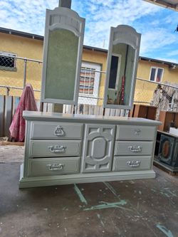 Heavy wood dresser off white with mirrors