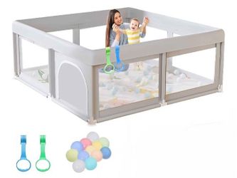 Hiaksedt Baby Playpen with Ocean Balls, 50 x 50 inch Baby Fence Playards,  Grey