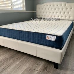 Full White Crystal Button Bed With Orthopedic Mattress Included 