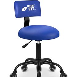 Brand New Blue/Black Height Adjustable Rolling Shop Stool w/Rollerblade Wheels