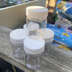 Brand New $2 For 5 Small Plastic Jars 3&half Inch Tall 2 Inch Wide