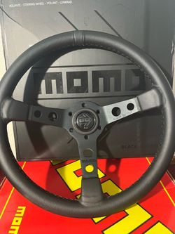 MOMO “Black Edition” Steering Wheel W/ Horn Button + Hardware