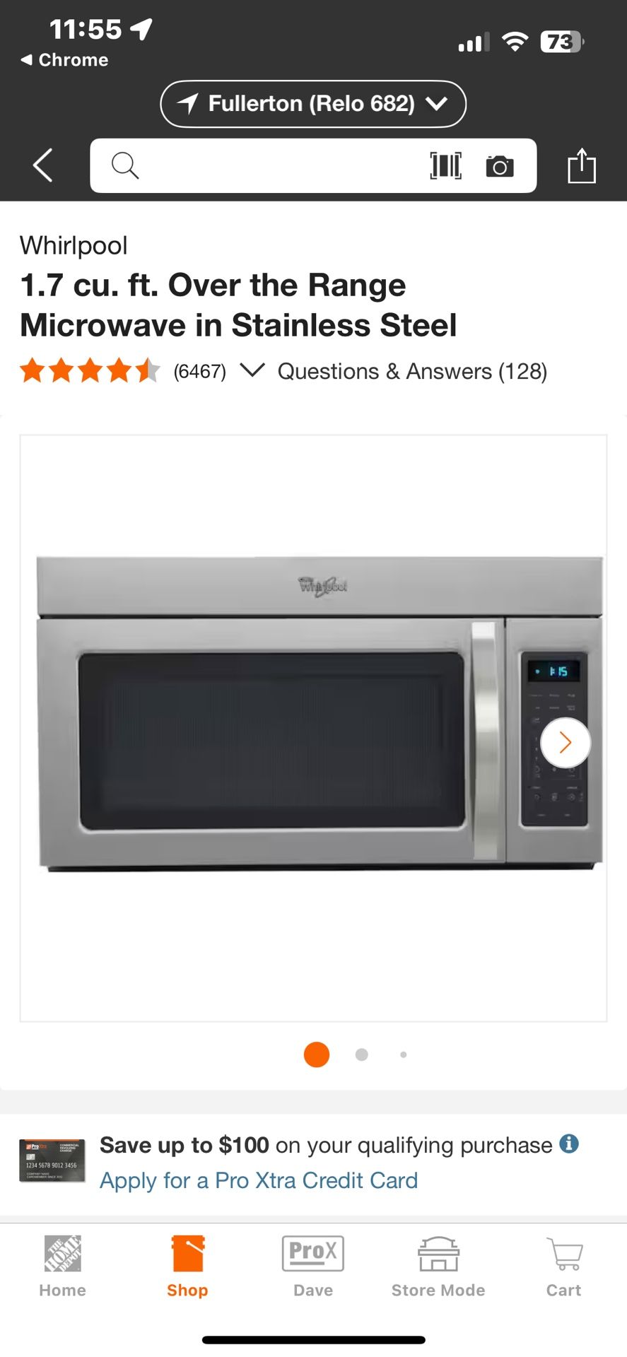 Whirlpool Over the Range 30” Microwave 1.7 cu. ft