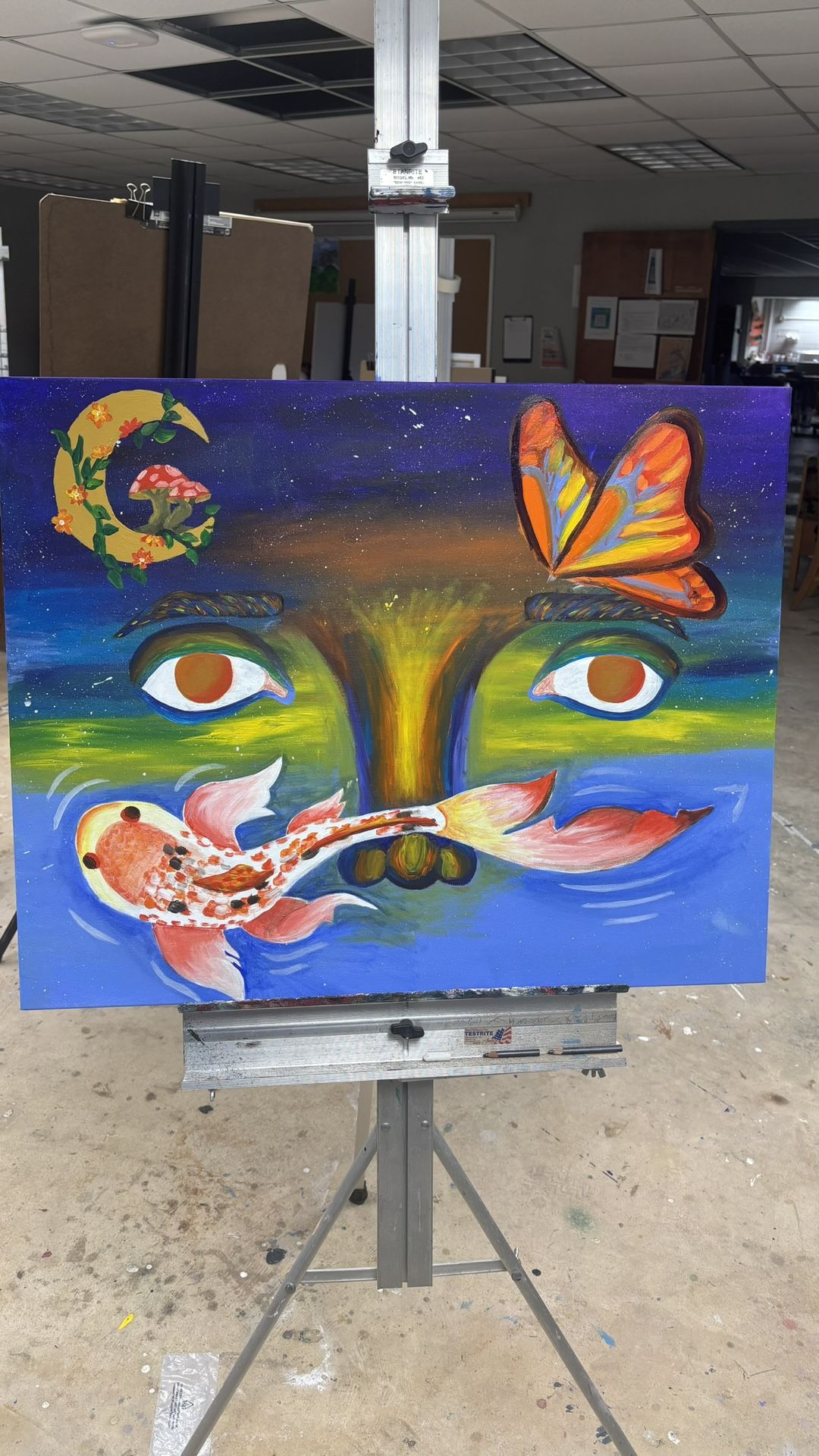 Space And Coy Fish Water Painting