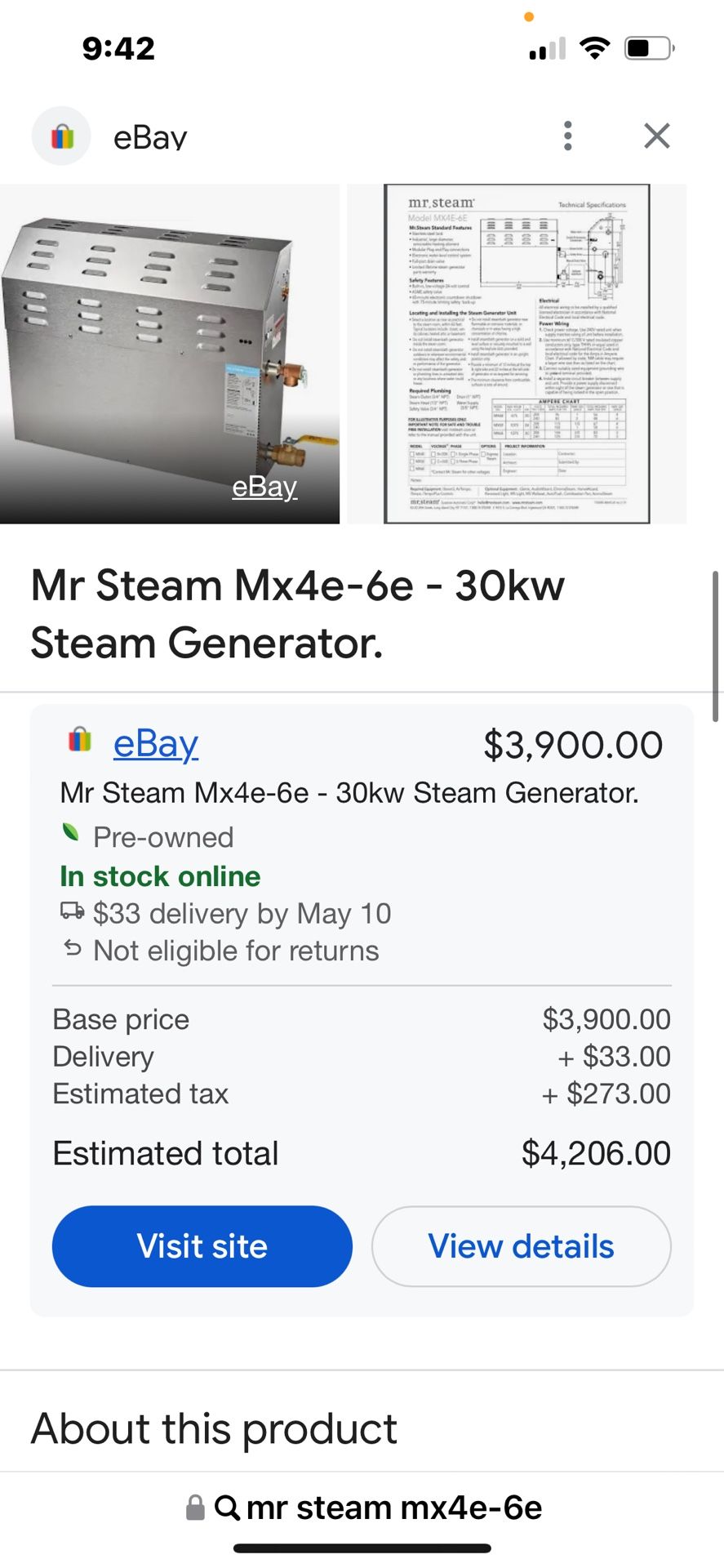MR STEAM. FEEL GOOD INC  MODEL MX4E- 6E