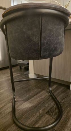 Dark Gray Leather Bar Stool Metal Frame