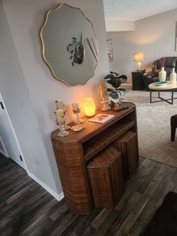 Wicker Console Server TV stand & 2 side tables