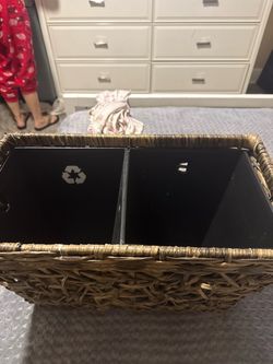 Handwoven Wicker Divided Recycling Basket (19x10x12)