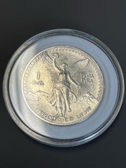 1-1992 Una Onza Plata Pura Ley .999 Libertad De Banco De Mexico in Plastic Capsule