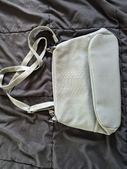 Gray Purse With Purple Floral Lining