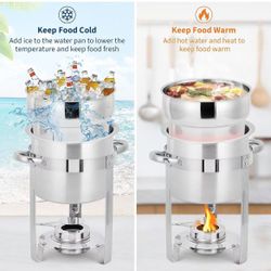 11QT - Set of 2 round stainless steel soup warmers with pot, lids with notches and fuel holders $80