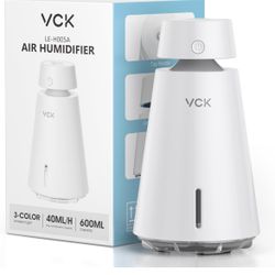 VCK Portable Mini Humidifiers, 600ml Small Cool Mist Humidifier for Bedroom, USB Desktop Humidifier for Plants, Office, Car, Travel, Baby with 2 Mist 